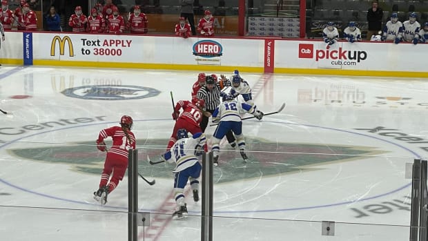Academy of Holy Angels versus Luverne in the first period of the Class A quarterfinals.
